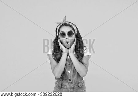 Small Kid Wear Summer Outfit. Cheerful Child Has Vintage Look. Headkerchief And Sunglasses - Summer 