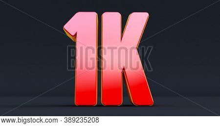 One Thousand. 1k Red Sign  On Black Background.. Thank You 1k Followers Design.3d Render