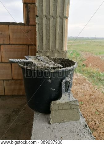 Taping Knifes And Cement Bucket(construction Work Tools) For Constructions At Construction Site