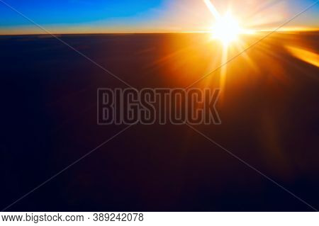 Sun Above Dark Clouds . Fantastic Sunlight View From A High Height