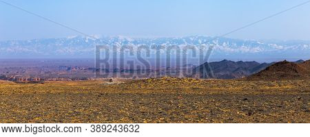 Steppe And Mountains In Almaty Region Of Kazakhstan