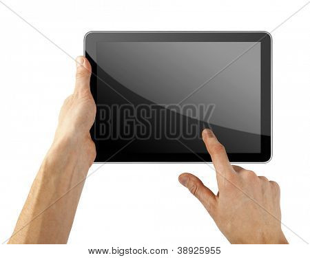 ordinateur tablette isolé dans un coup de main sur les fonds blancs. Collections comme ipade pc