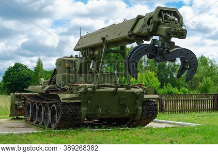 Babchin, Belarus - July 4, 2020: Exposition Of Special Equipment That Took Part In Liquidation Of Co
