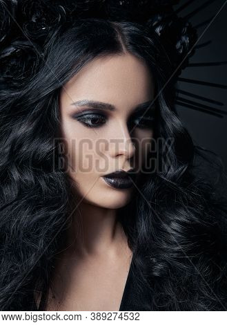 Dark Beauty: Close-up Portrait Of A Sad Goth Girl