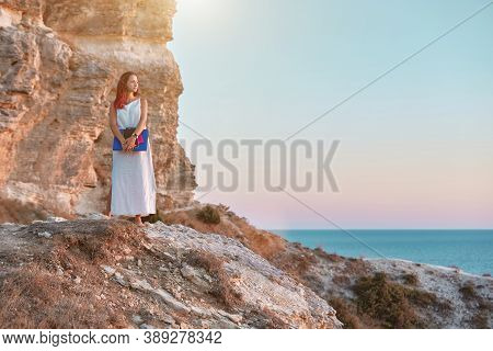 Pensive Woman Looking Away Carry Personal Stuff. Contemplation Nature Self Absorbed And Time Alone C