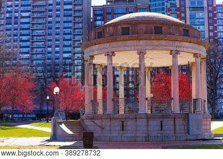 View Of Parkman Bandstand In Boston Common, Central Public Park In Downtown, Massachusetts, Usa