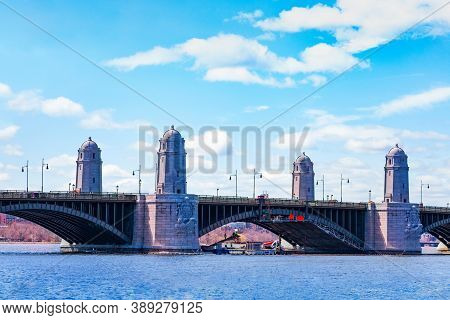 Towers And Longfellow Bridge Over Charles River In Boston Massachusetts, Usa