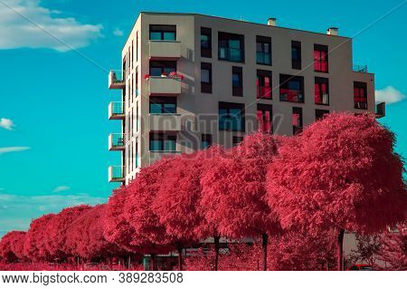 Large Modern Living Space Building With Concentrate Balcony. Full Spectrum Modified Camera Shows Fol