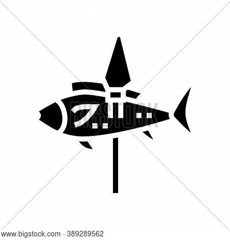 Fish On Spear Glyph Icon Vector. Fish On Spear Sign. Isolated Contour Symbol Black Illustration