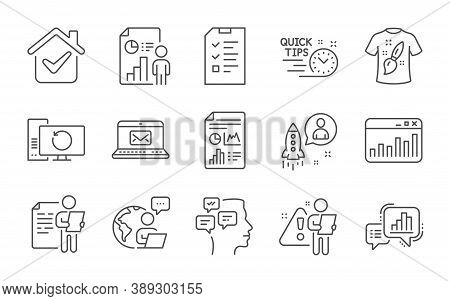 Job Interview, Startup And Interview Line Icons Set. Graph Chart, Business Report And E-mail Signs. 