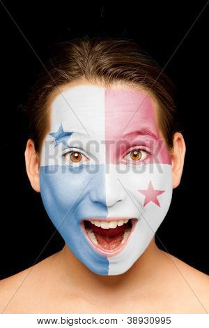 Portret van meisje met Panamese vlag geschilderd op haar gezicht
