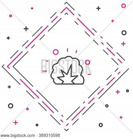 Line Bomb Explosion With Shrapnel And Fireball Icon Isolated On White Background. Colorful Outline C