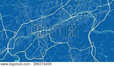 Detailed Map Of Wuppertal City Administrative Area. Royalty Free Vector Illustration. Cityscape Pano