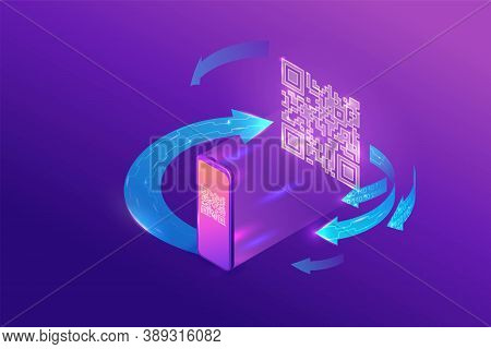 Qr Code Scan Isometric Infographics With Phone Making Payment, Smartphone Log In To Account, Generat