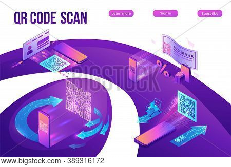 Qr Code Scan Isometric Infographics With Phone Making Payment, Smartphone Log In To Account, Generat