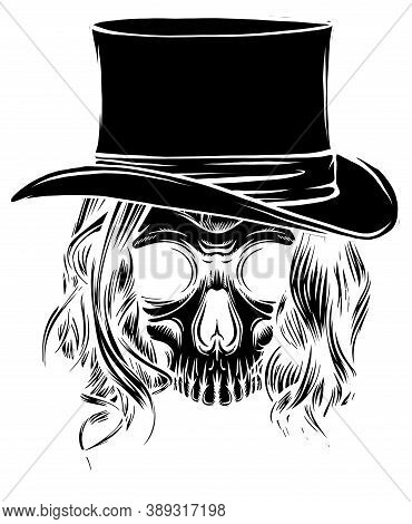 Vector Black Silhouette Woman Skull Pimp Illustration Design