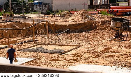New Property Home Foundation Construction With Conrete Slab, Construction Of A Concrete Foundation