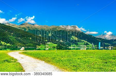 Road At Lake Reschen In South Tyrol, The Italian Alps