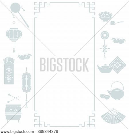 Symbols Of Chinese New Year 2021 Vector Illustration Chinese Lantern, Rattle, Tangerines, Envelope W