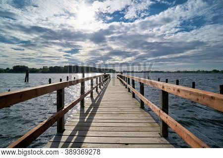 Boat Landing Stage On The Banks Of The River Havel Near Toeplitz In Germany