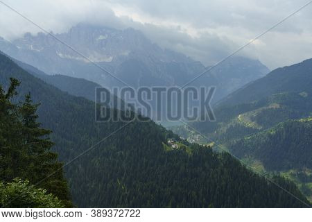 Mountain Landscape At Summer Along The Road To Colle Santa Lucia, Dolomites, Belluno Province, Venet