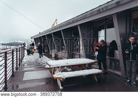Editorial 09.07.2019 Dalsnibba Norway, Tourist Shop At The Top Of Dalsnibba With Tourists Marveling 