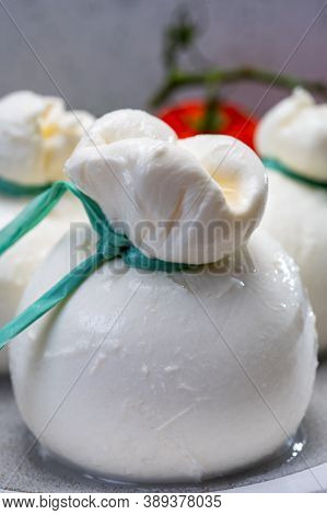 Cheese Collection, Fresh Soft Italian Cheese From Puglia, White Balls Of Burrata Or Burratina Cheese