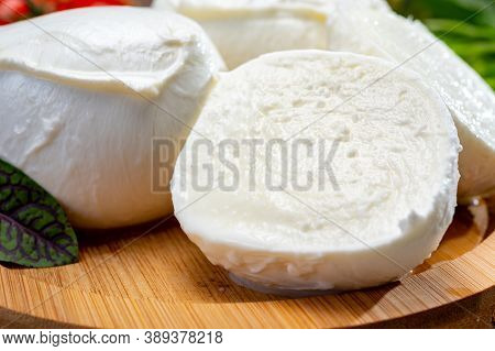 Fresh Handmade Soft Italian Cheese From Campania, White Balls Of Buffalo Mozzarella Cheese Made From