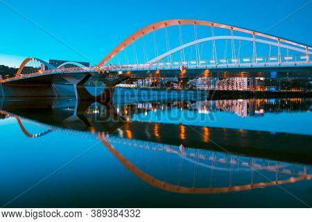 View Of Schuman Bridge By Night, Lyon, France.