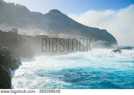 Bathes In Natural Lava Ocean Pools. Porto-maniz, Madeira.