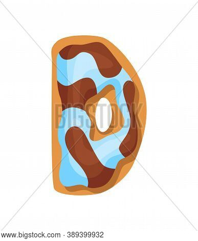 Cartoon Cookies Font. Confectioners Stylized Capital Letter D. Vector English Abc Baking In Colored 