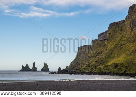 Reynisdrangar And The Coastline Of Vik In South Iceland
