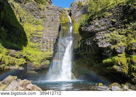 Gluggafoss Waterfall In Fljotshlid In South Iceland