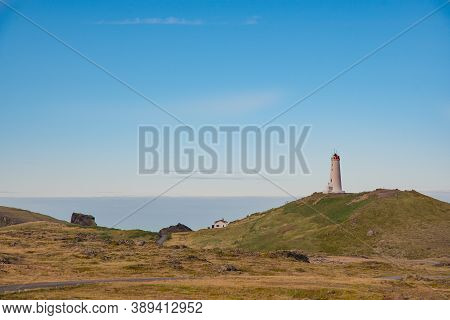 Lighthouse Of Reykjanes In Iceland On A Sunny Autumn Day