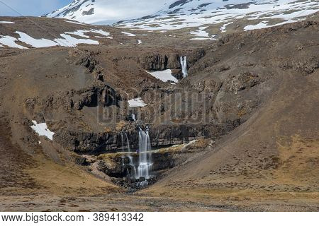 Waterfall Bergarfoss In Hornafjordur In Iceland