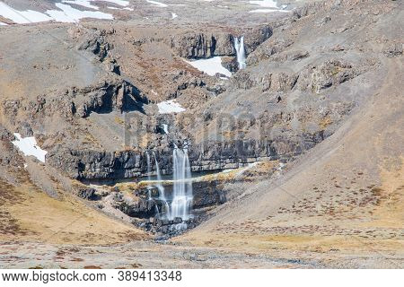 Waterfall Bergarfoss In Hornafjordur In Iceland