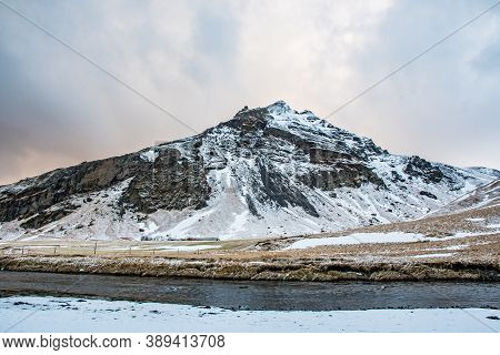 Drangshlidarfjall Mountain Near Skogafoss In Iceland