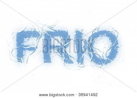 Una parola/frase-chiave congelata formano una serie isolato su uno sfondo bianco. «Frio» in m di lingua portoghese-Br