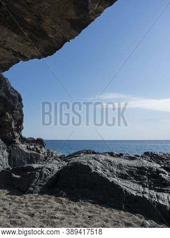 Troncone Beach Of Marina Di Camerota (salerno, Italy) In A Sunny Day From The Cave