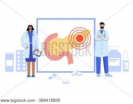 Pain Or Inflammation In Pancreas. Gastrointestinal Clinic Logo. Doctor Appointment, Treatment And Pa