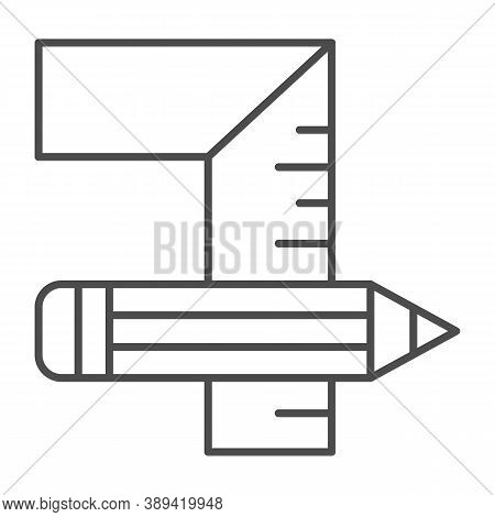 Pencil And Corner Ruler Thin Line Icon, House Repair Concept, Working Measuring Tools Sign On White 