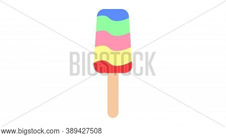 Ice Cream Sweet, Milk, Popsicle On A Stick On A White Background, Vector Illustration. Popsicle With