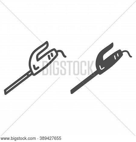 Electric Knife Line And Solid Icon, Kitchen Utensils Concept, Cooking Cutting Equipment Sign On Whit