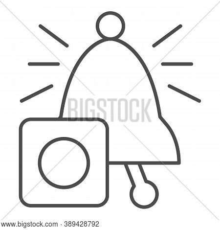 Call Button To The Driver Thin Line Icon, Public Transport Concept, Ringing Bell Sign On White Backg