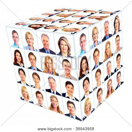 Grupo de personas de negocios. Collage de cubo. Aislado sobre fondo blanco.