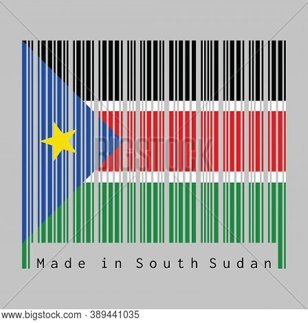 Barcode Set The Color Of South Sudanese Flag, Black Red And Green With White Stripes; With A Blue Eq
