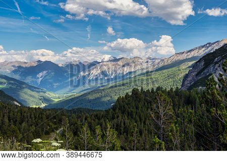 Ofenpass, Fuorn Pass At Tschierv In Val Mustair Valley Of Canton Grisons, Graubunden, Switzerland.