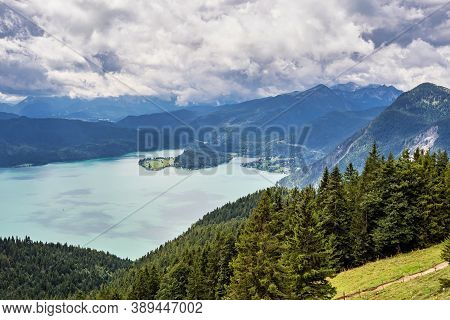 Landscape View From Famous Jochberg, Bavaria In Germany