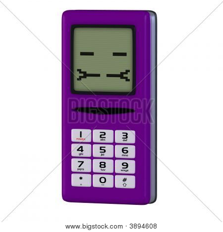 Cartoon Cell Phone With Cute And Funny Emotional Face