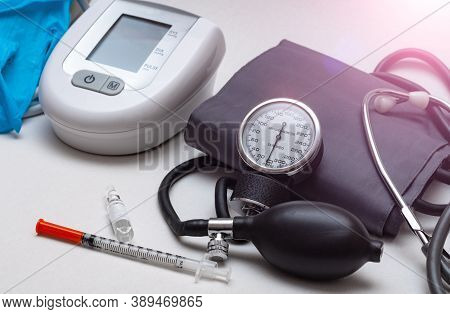 Different Medical Objects On White Background. Health Care